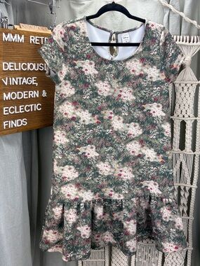 Disney Bambi Lauren Conrad Green Floral Ruffle-Hem Dress | Medium